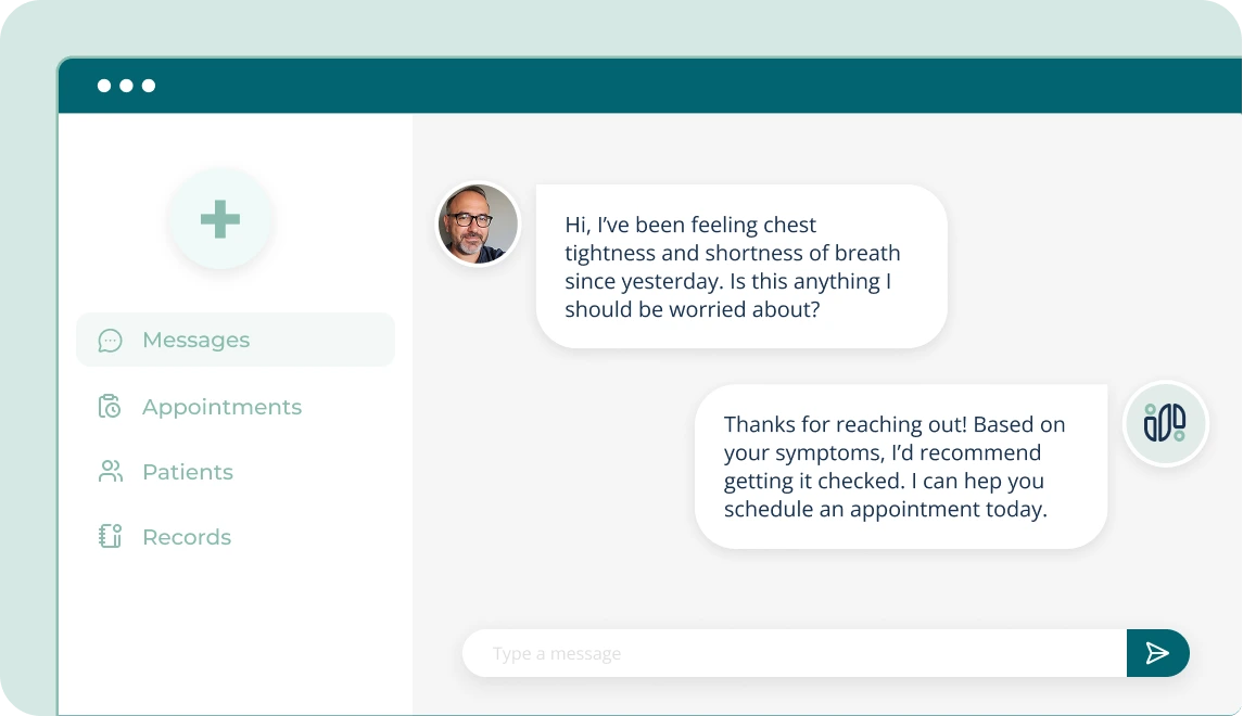 Moe replying to a client in the clinic inbox and offering to schedule an appointment