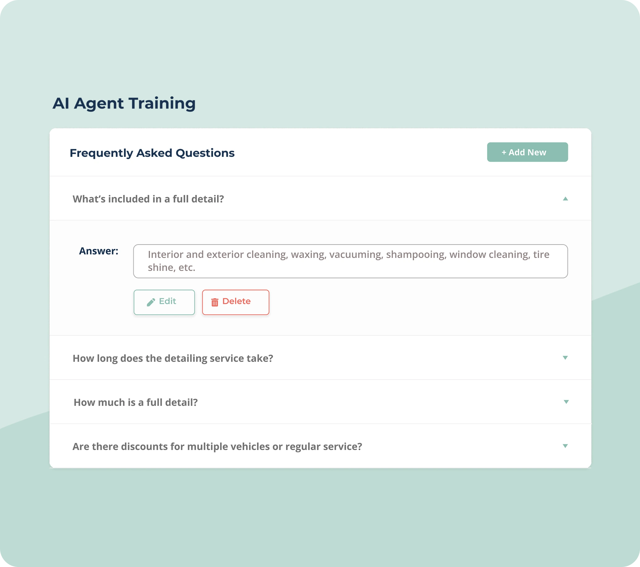 AI agent training interface screenshot
